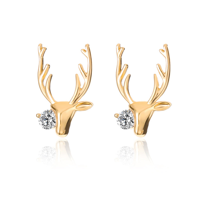 Wholesale Simple Copper Inlaid Zircon Small Elk Earrings